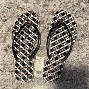 Tory Burch Black and White Patterned Sandals